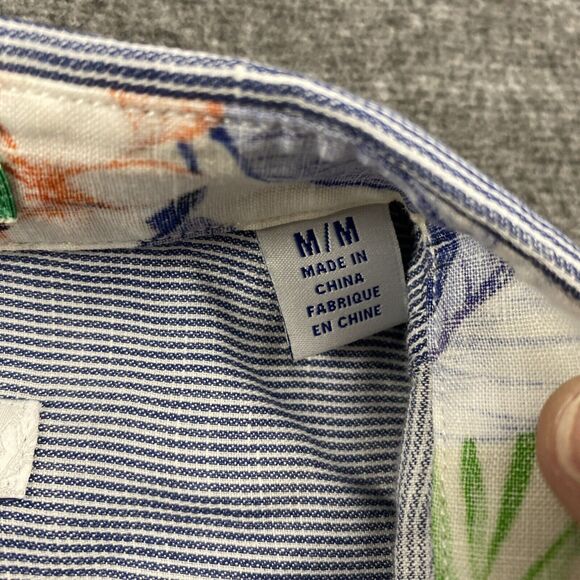 Tommy Bahama Shirt Mens Med‎ Linen Blend Button Short Sleeve Stripe Seersucker - Picture 6 of 12